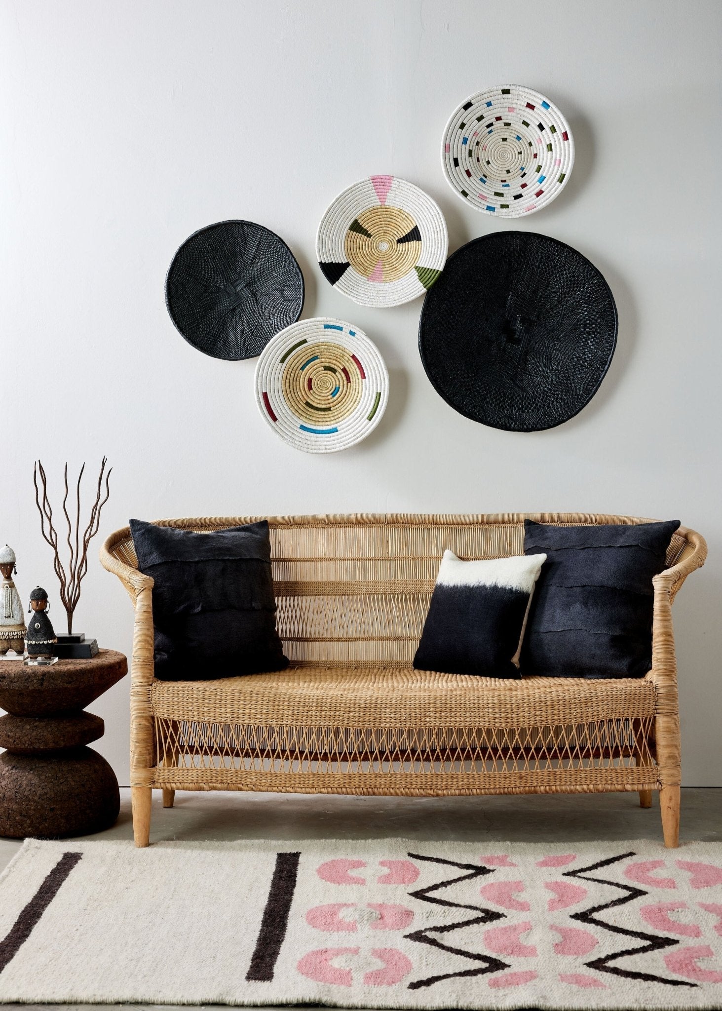 Hand - Painted Black Binga Flat Basket