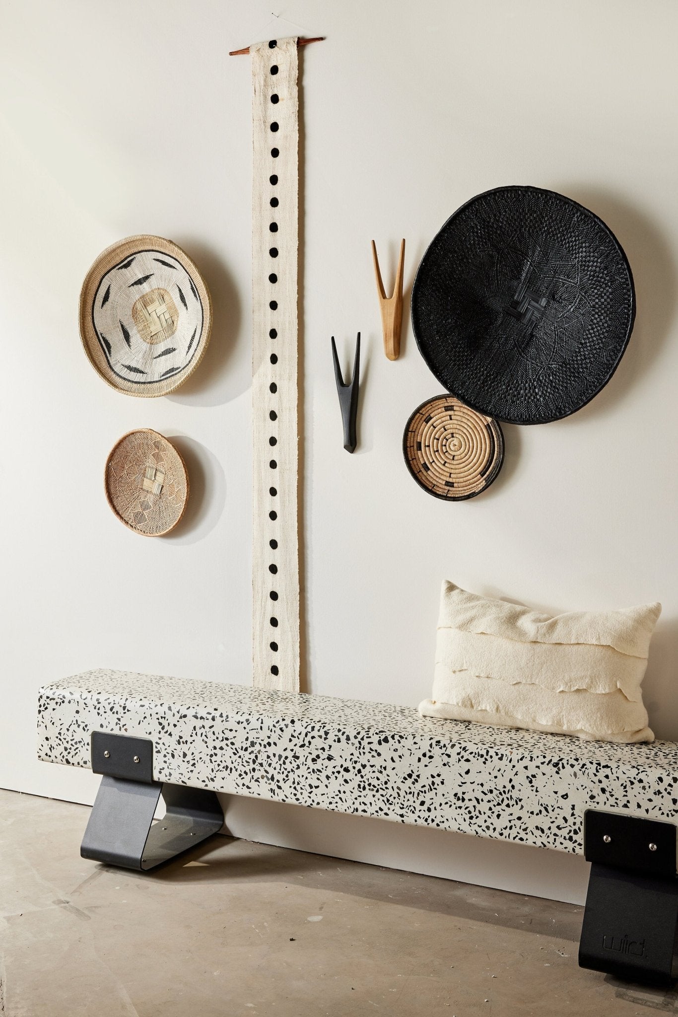 Hand - Painted Black Binga Flat Basket