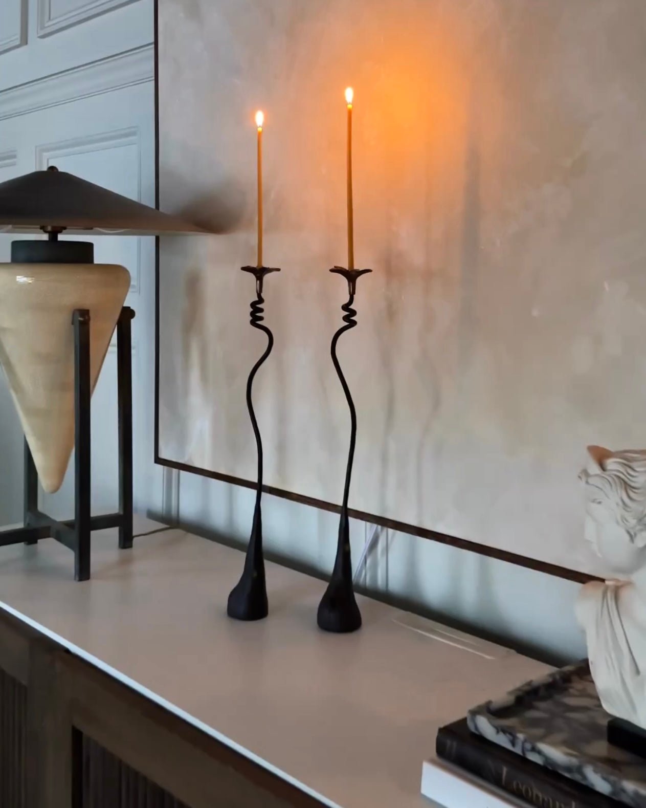 Handmade Iron Ferra Lily Candle Holders Set - Antique Bronze Taper