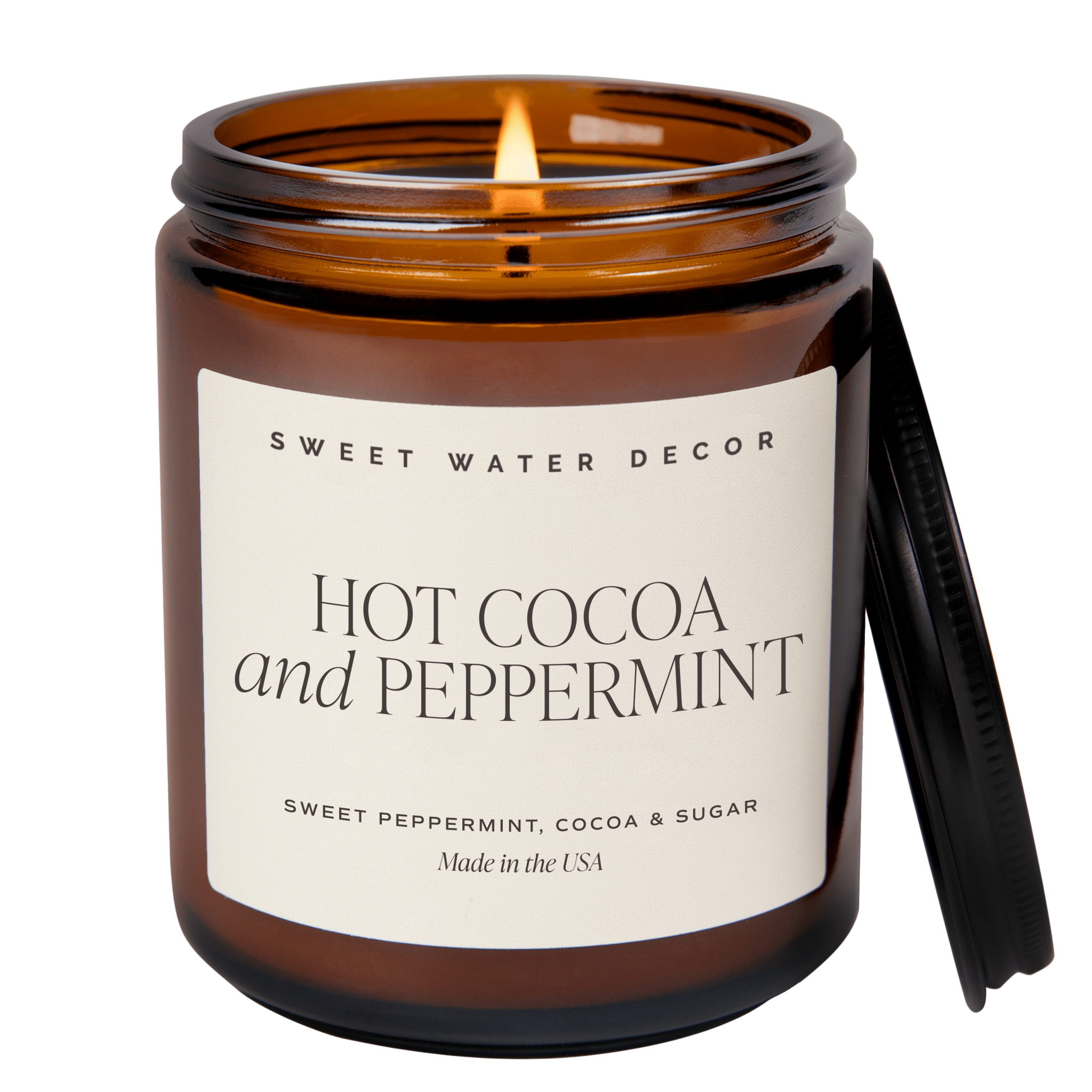 Hot Cocoa and Peppermint Soy Candle - Amber Jar - 9 oz White Cliff Studio Candles and Candle Accessories