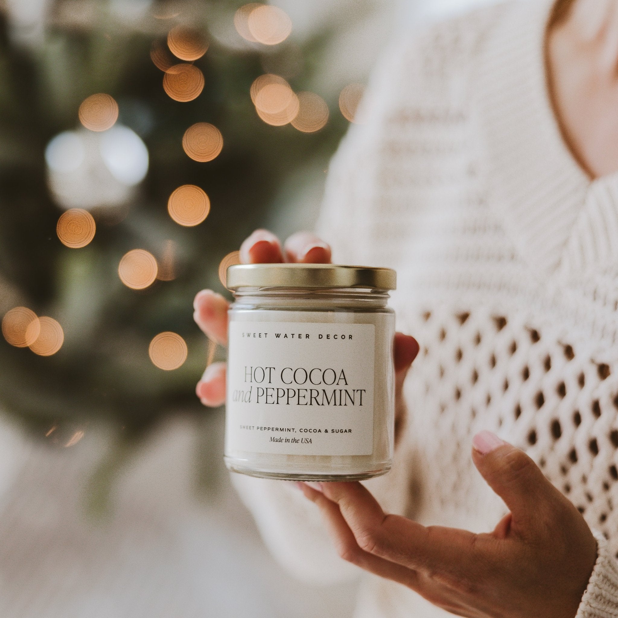 Hot Cocoa and Peppermint Soy Candle - Clear Jar - 9 oz White Cliff Studio Candles and Candle Accessories