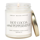 Hot Cocoa and Peppermint Soy Candle - Clear Jar - 9 oz White Cliff Studio Candles and Candle Accessories