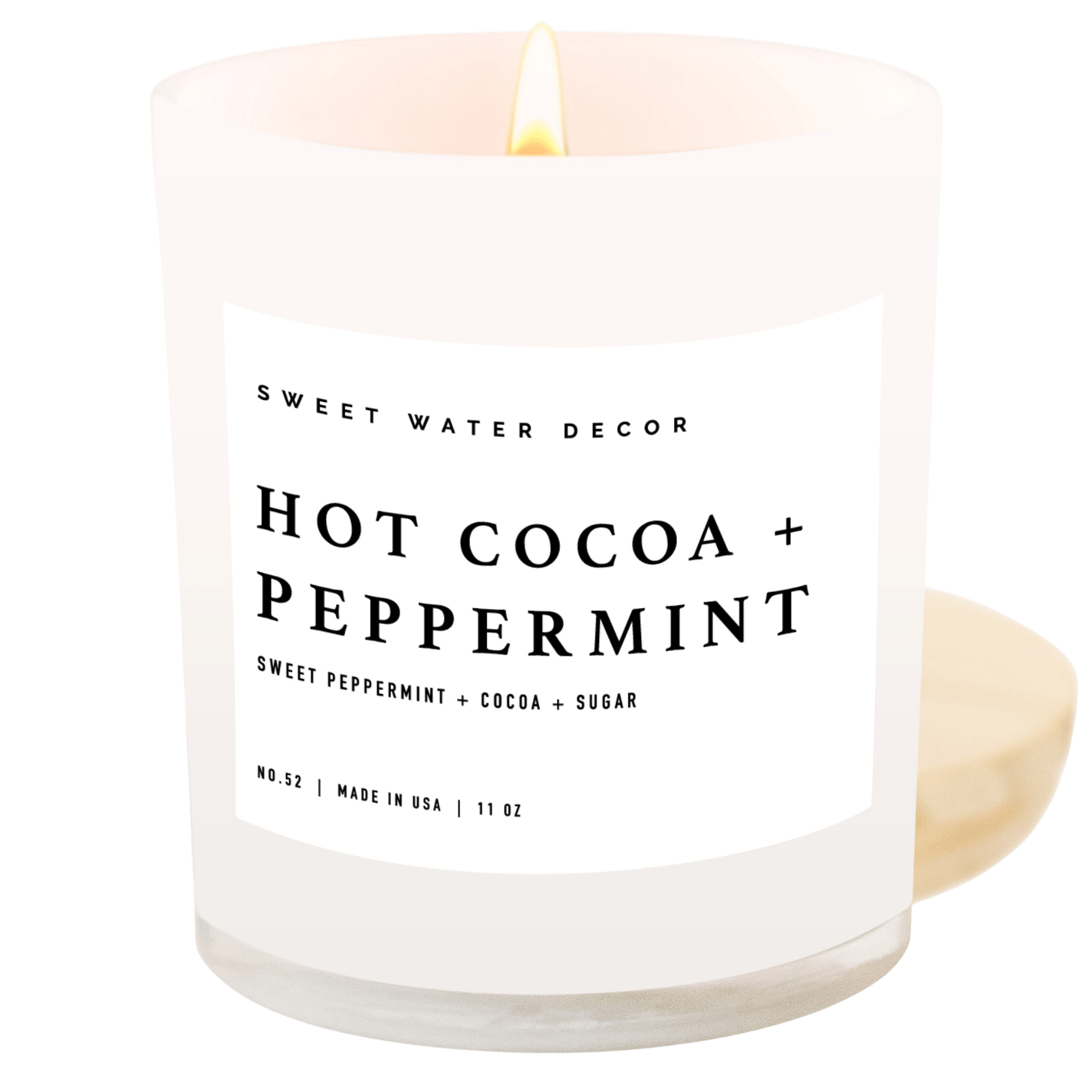 Hot Cocoa and Peppermint Soy Candle - White Jar - 11 oz White Cliff Studio Candles and Candle Accessories