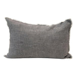 Linen Blend Lumbar Pillow w/ Frayed Edges White Cliff Studio Solid Pillows