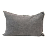 Linen Blend Lumbar Pillow w/ Frayed Edges White Cliff Studio Solid Pillows