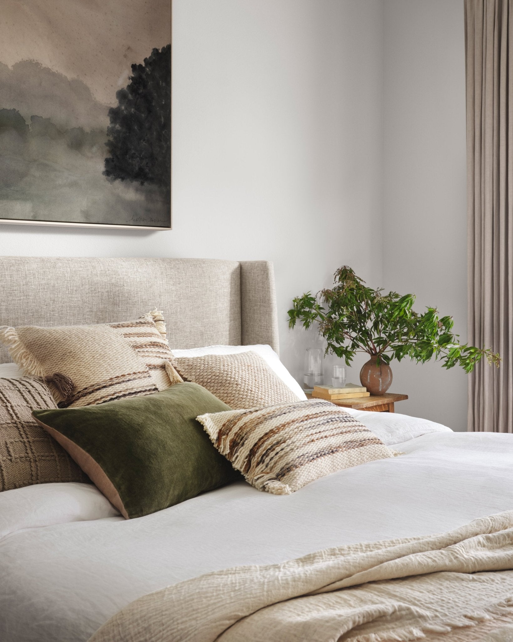 Magnolia Home by Joanna Gaines x Loloi PMH1153 Moss / Beige 16" x 26" Cover Only Pillow White Cliff Studio Solid Pillows