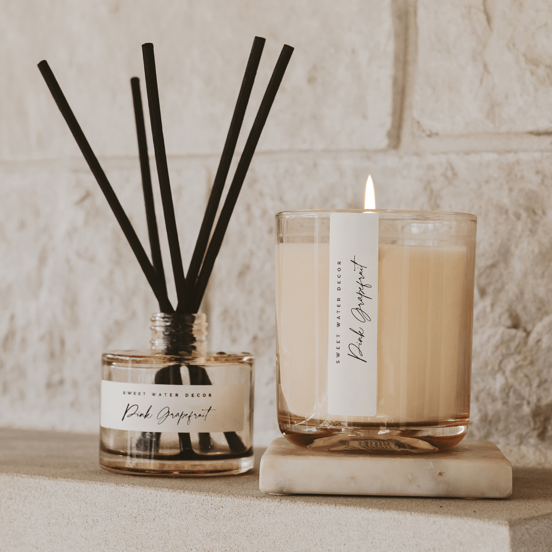 Pink Grapefruit Soy Candle - Tinted Glass Jar - 12 oz White Cliff Studio Candles and Candle Accessories