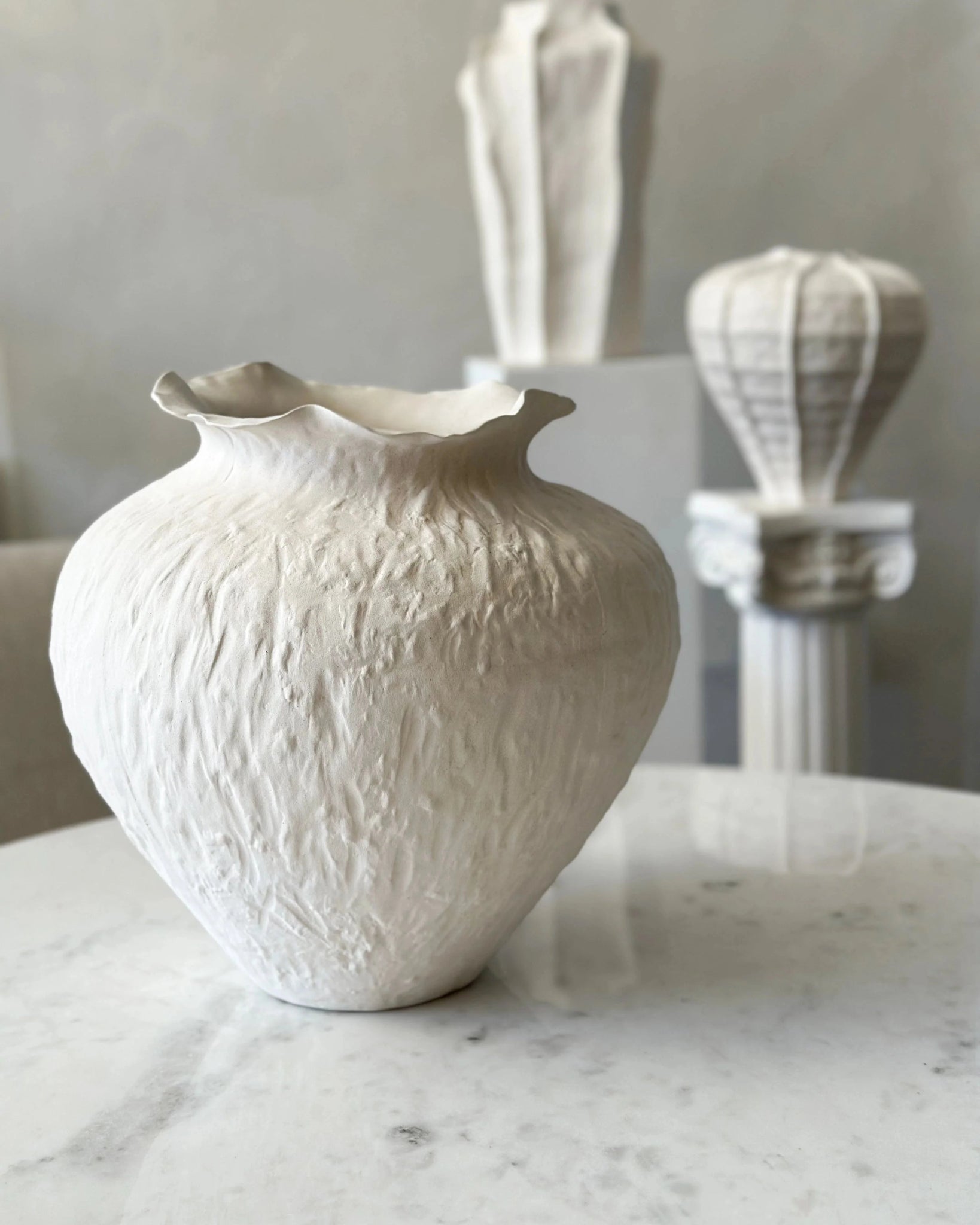 Sasha Textured Ceramic Vase - Ivory Cream 14.8" Home Decor