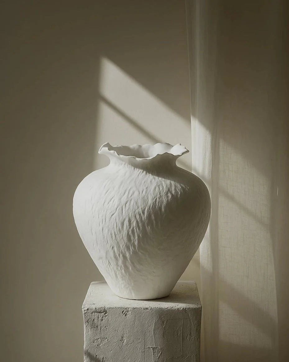 Sasha Textured Ceramic Vase - Ivory Cream 14.8" Home Decor