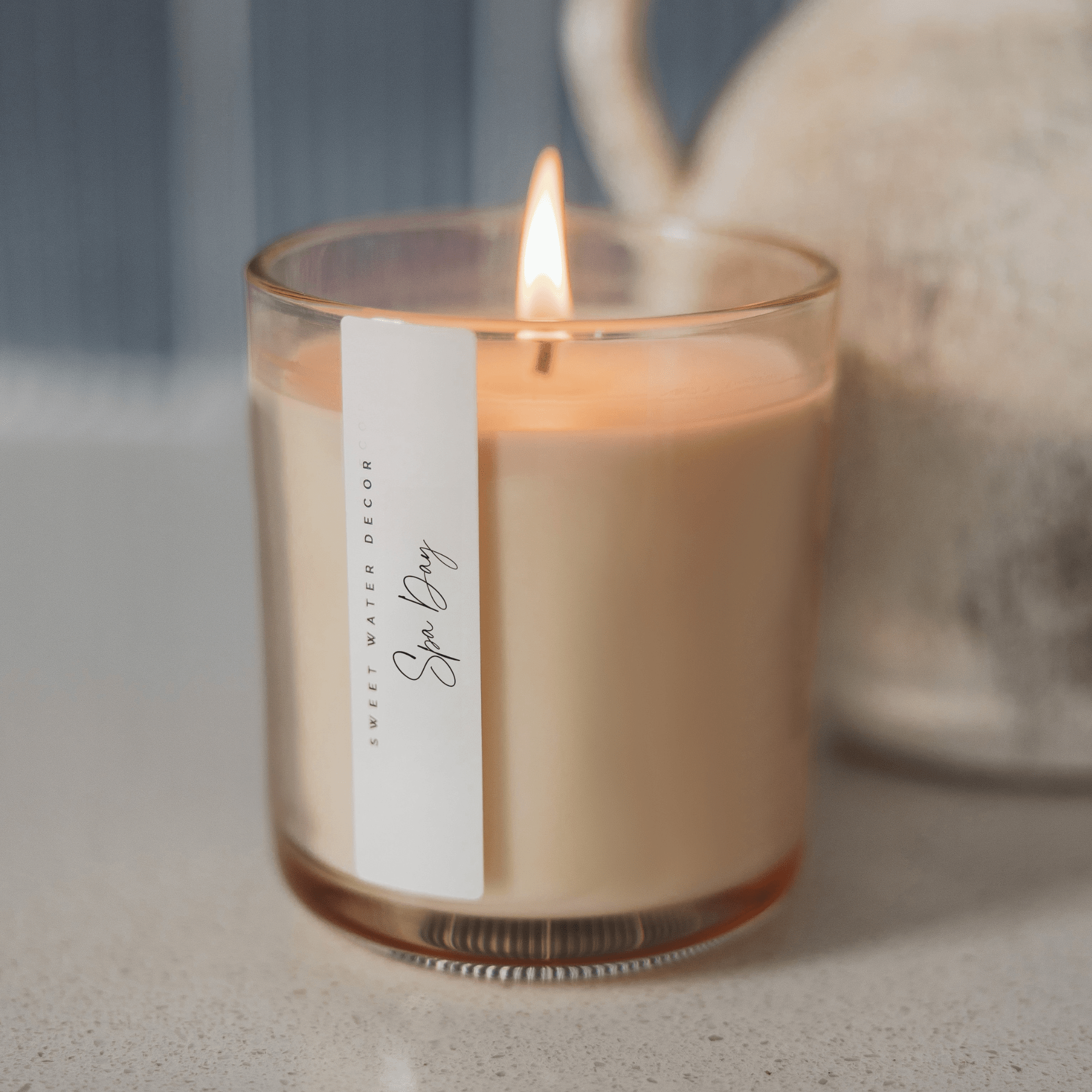 Spa Day Soy Candle - Tinted Glass Jar - 12 oz White Cliff Studio Candles and Candle Accessories