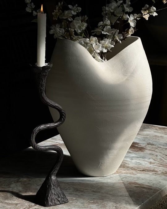 Suri Hand Forged Aluminum Candle Holders Set - Vintage Patina (Set of 2)