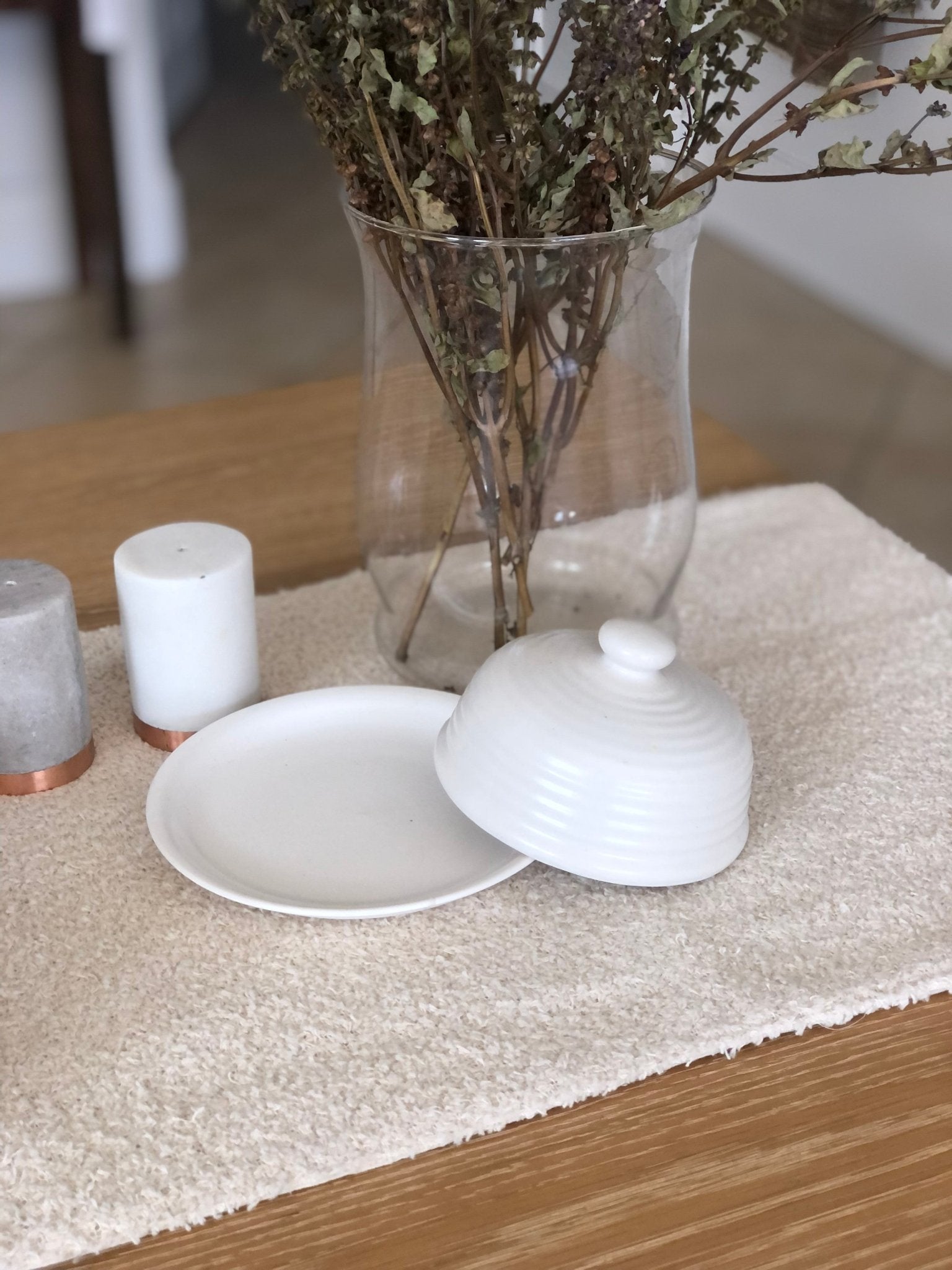 Vintage Mini Glass Cloche / Butter Dish with Lid White Cliff Studio Pedestals and Cloches