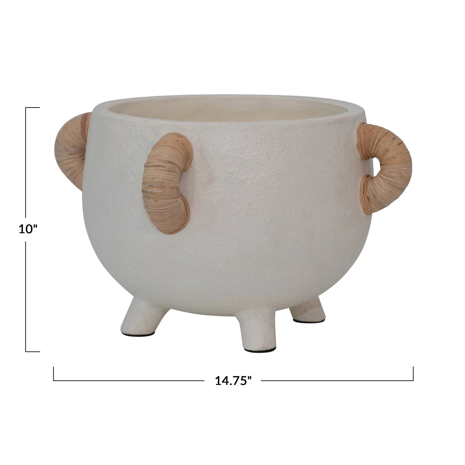White Terracotta Planter with Rattan Handles