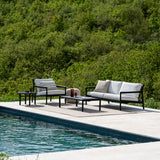 Jack outdoor lounge chair - varnished teak - black - Off White fabric