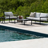 Jack outdoor lounge chair - varnished teak - black - Off White fabric