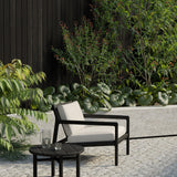 Jack outdoor lounge chair - varnished teak - black - Off White fabric