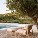 Jack Indoor / Outdoor Teak Footstool Ottoman, Off - White