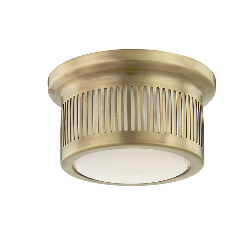 Hudson Valley Lighting Bangor Flush Mount in Aged Brass - Detail Close-Up