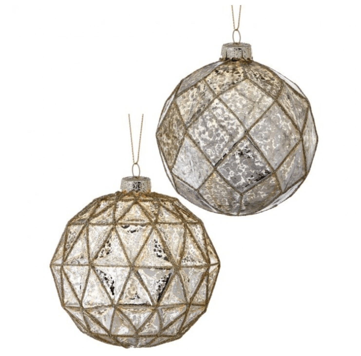 4" Mercury Glass Geometric Ball Ornament White Cliff Studio Holiday Ornaments and Ribbons