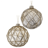 4" Mercury Glass Geometric Ball Ornament White Cliff Studio Holiday Ornaments and Ribbons