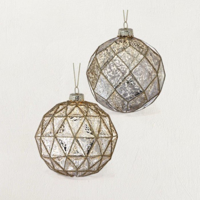 4" Mercury Glass Geometric Ball Ornament White Cliff Studio Holiday Ornaments and Ribbons