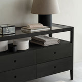 Spindle dresser - varnished oak - black - 4 drawers