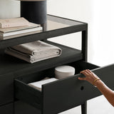 Spindle dresser - varnished oak - black - 4 drawers