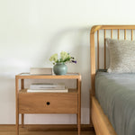 Spindle Oak & Glass Bedside Table / Nightstand