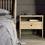 Spindle Oak & Glass Bedside Table / Nightstand
