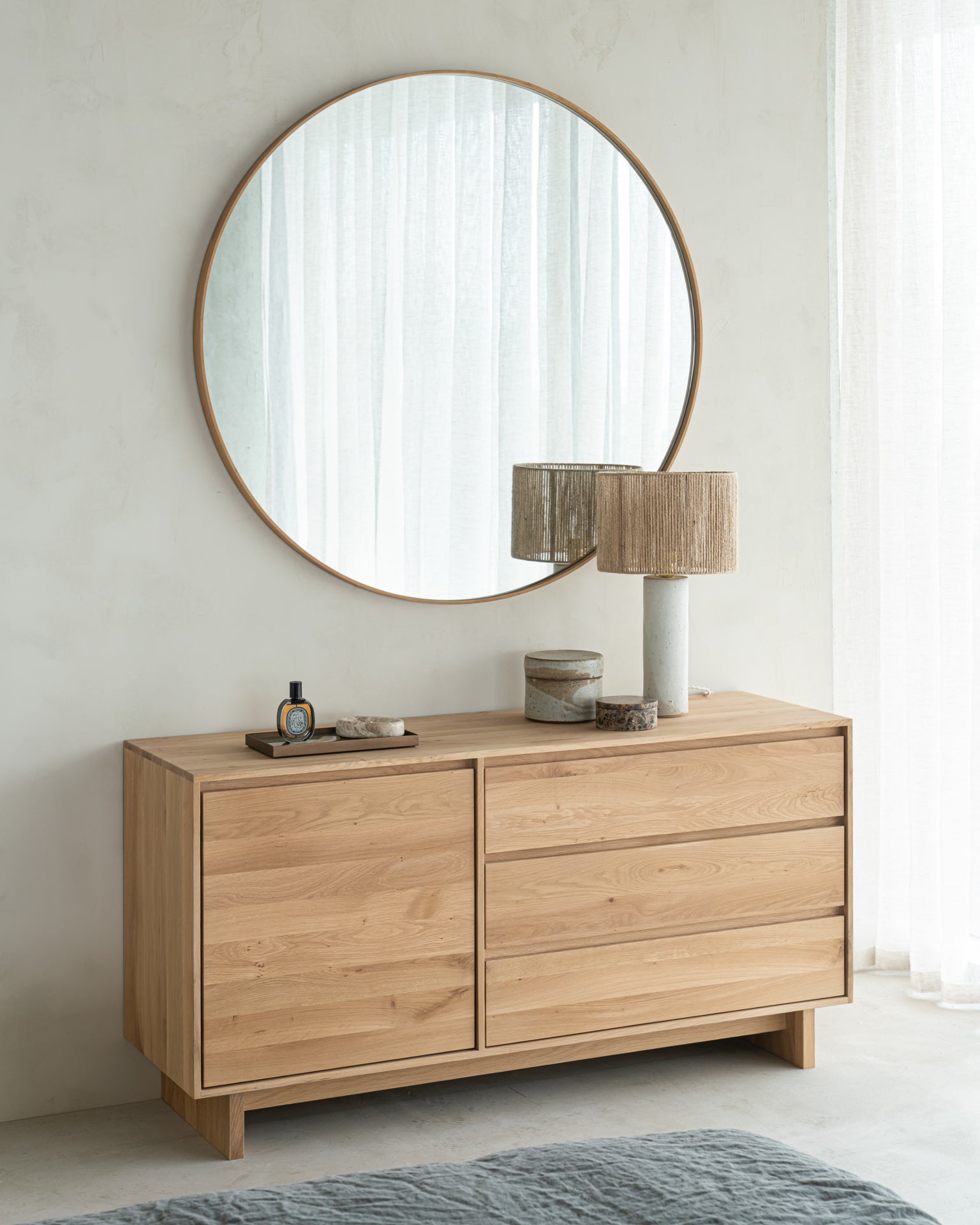 Layers Oak Round Wall Mirror