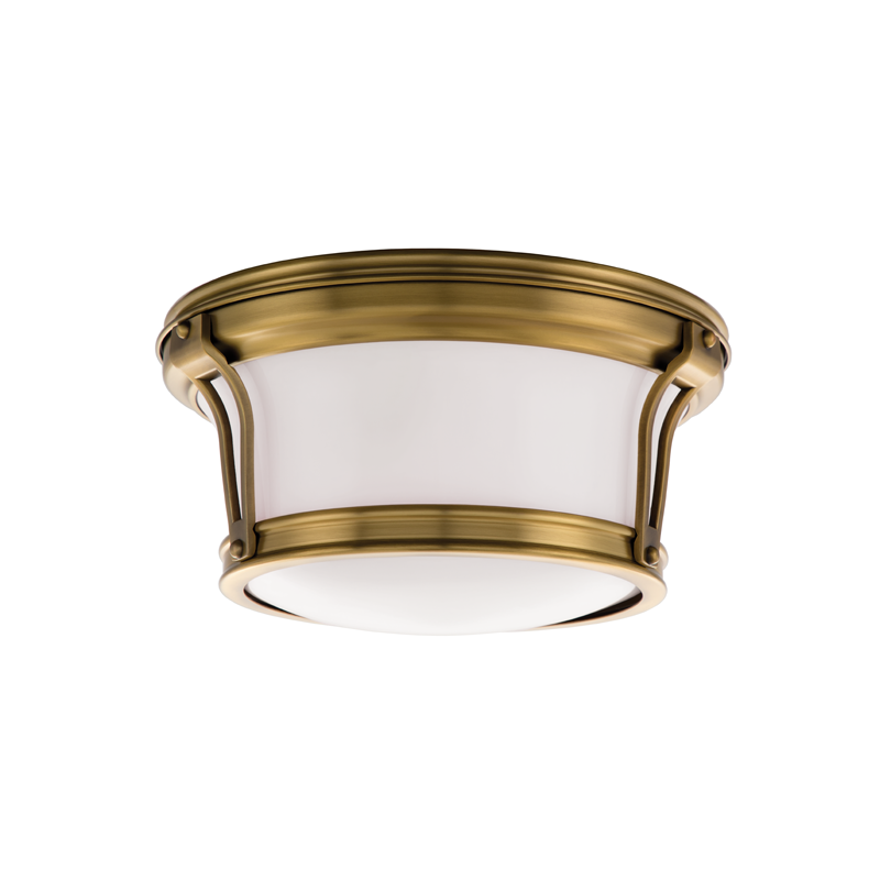 Hudson Valley Lighting Newport Flush Mount in Aged Brass - Detail Close-Up