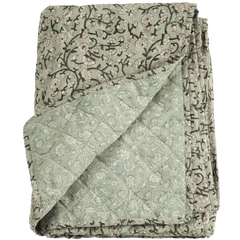 Keya Linen & Cotton Block Print Quilted Coverlet White Cliff Studio Quilts and Throws