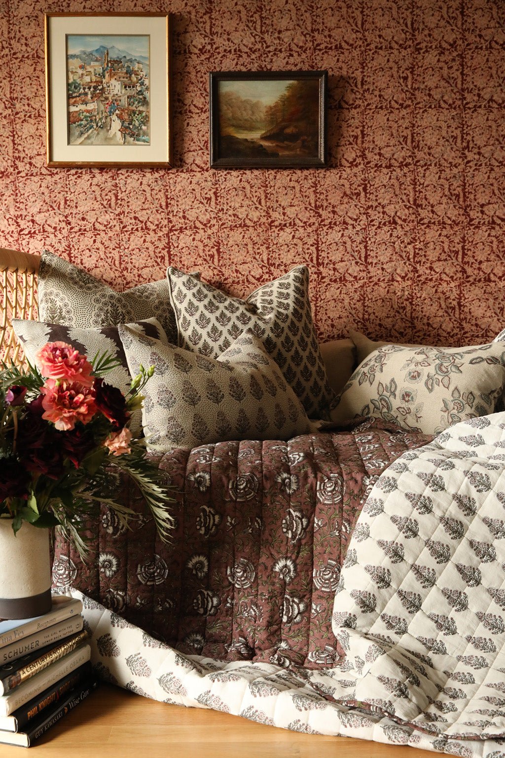 Mira Linen Floral Throw Pillow Cover, Teal White Cliff Market