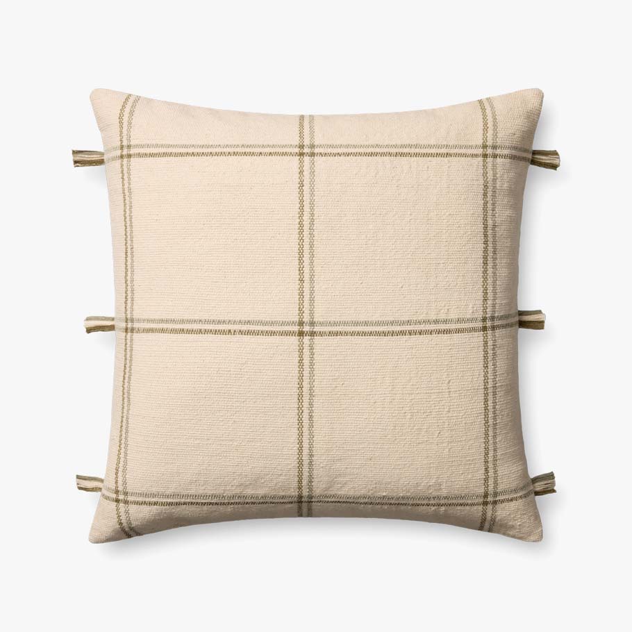 Amber Lewis x Loloi Lainey Natural / Olive Pillow White Cliff Studio Throw Pillows
