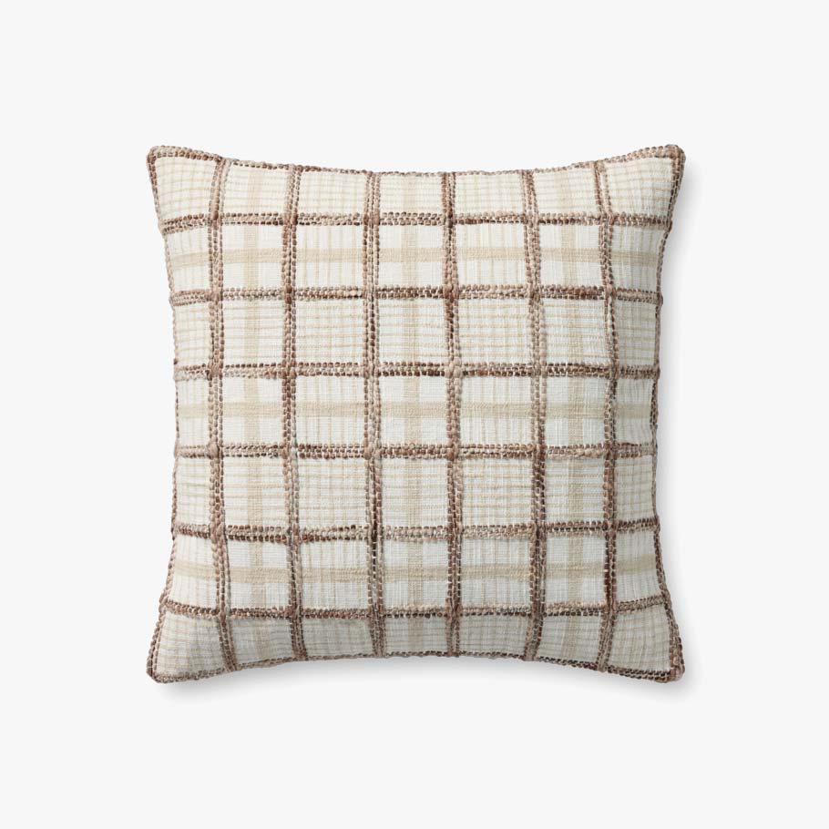 Chris Loves Julia x Loloi Norman Ivory / Brown Pillow White Cliff Studio Throw Pillows