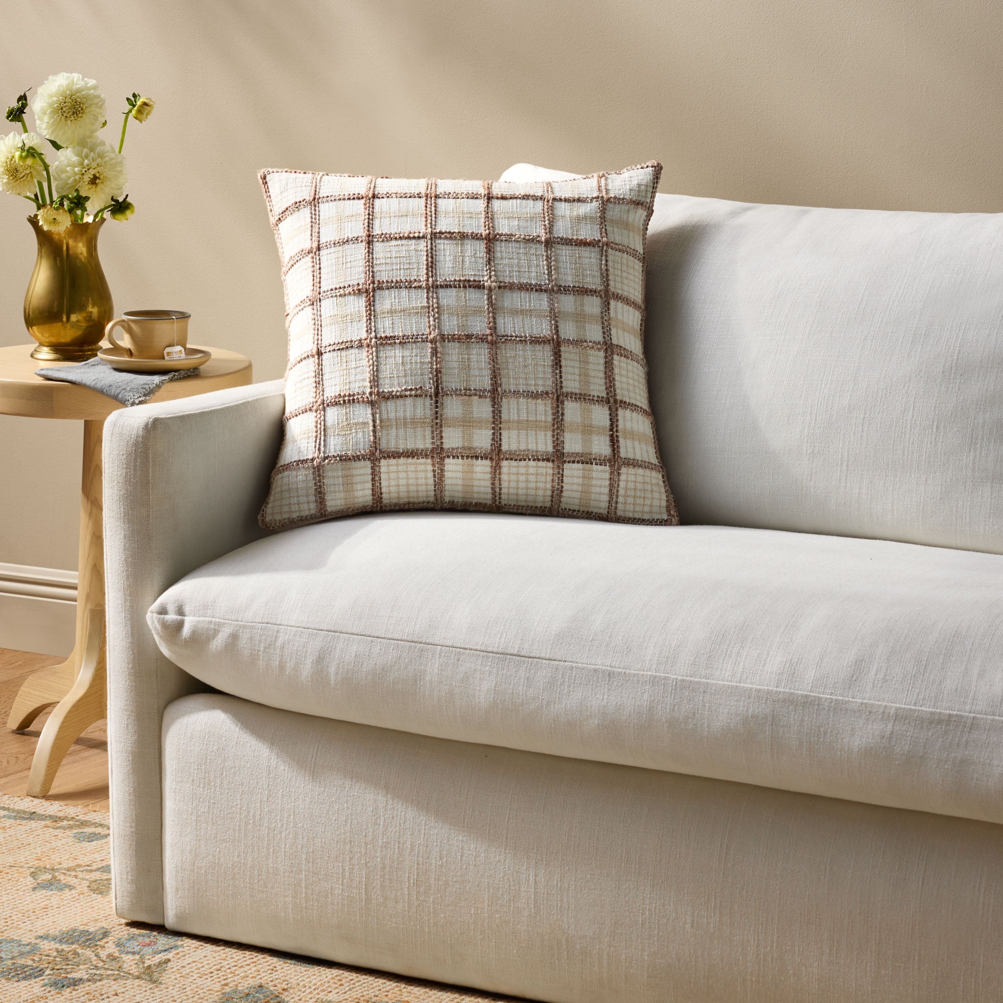 Chris Loves Julia x Loloi Norman Ivory / Brown Pillow White Cliff Studio Throw Pillows