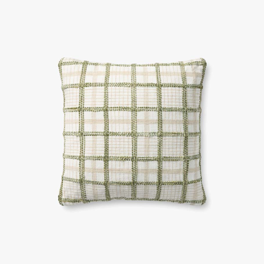 Chris Loves Julia x Loloi Norman Ivory / Green Pillow White Cliff Studio Throw Pillows