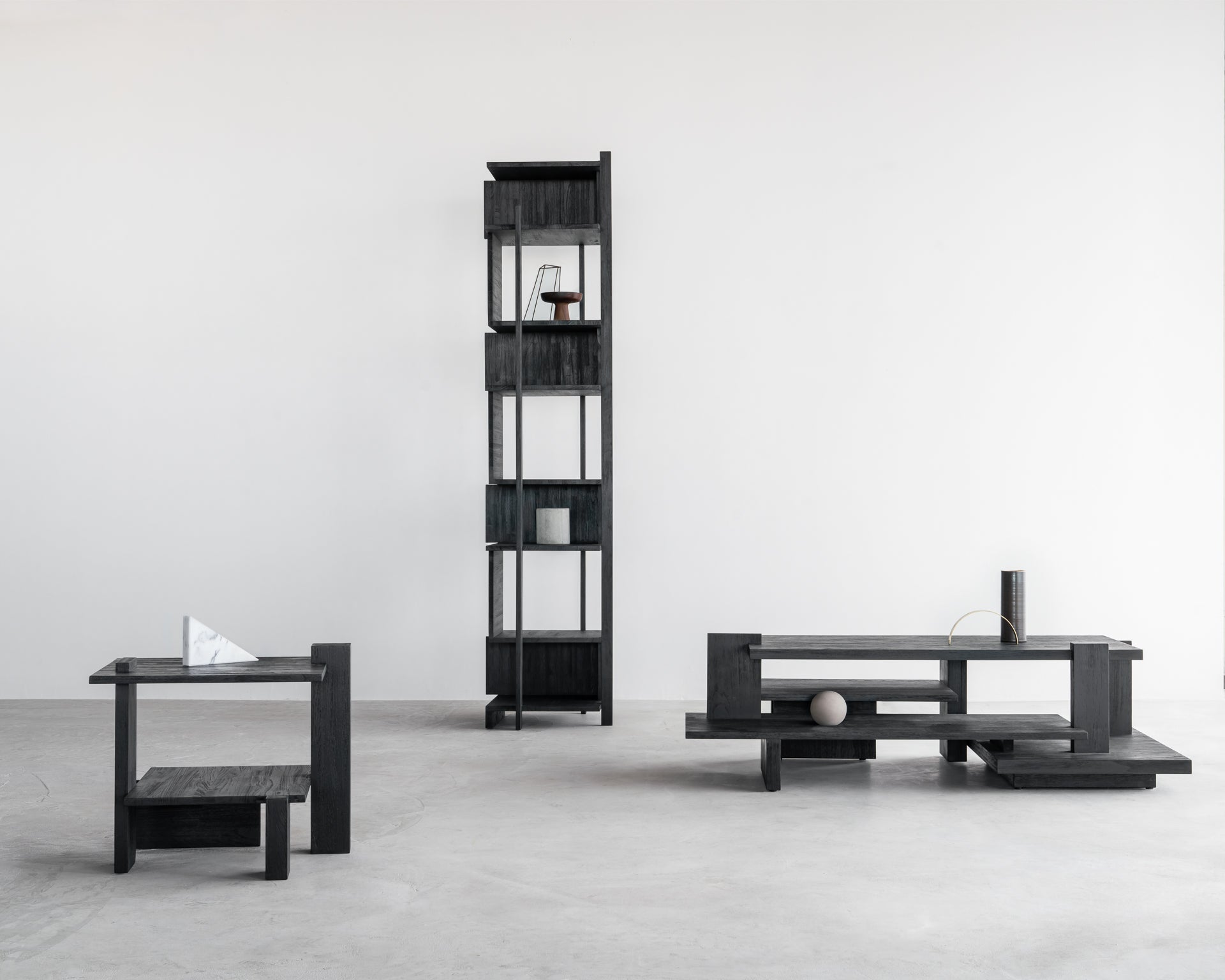 Abstract coffee table - varnished teak - black - rectangular White Cliff Studio COFFEE TABLE