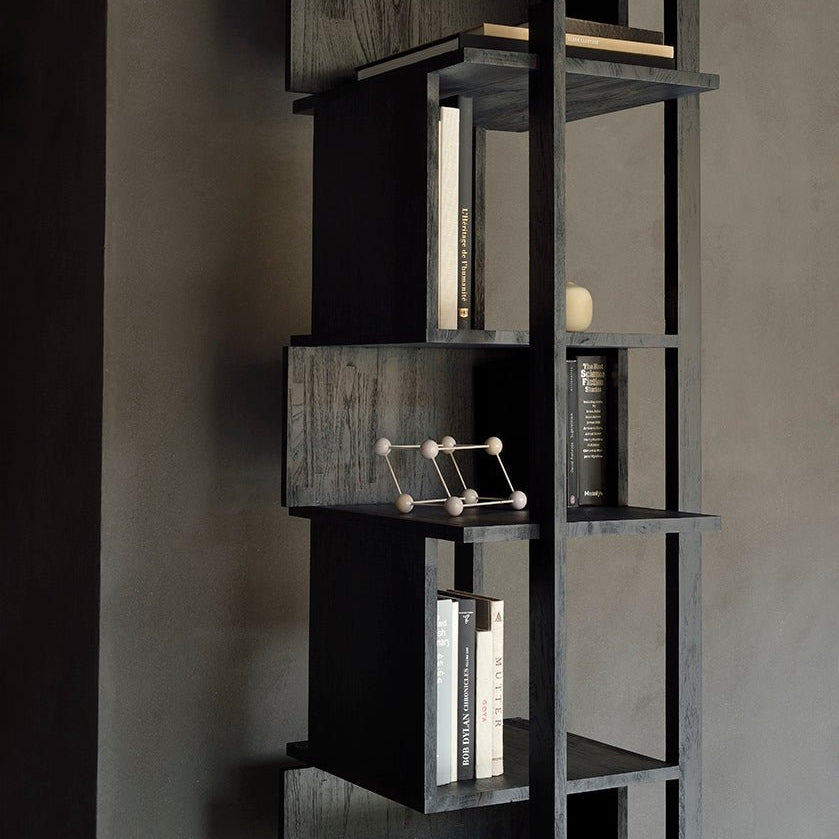 Abstract column - varnished teak - black White Cliff Studio Wall Shelf