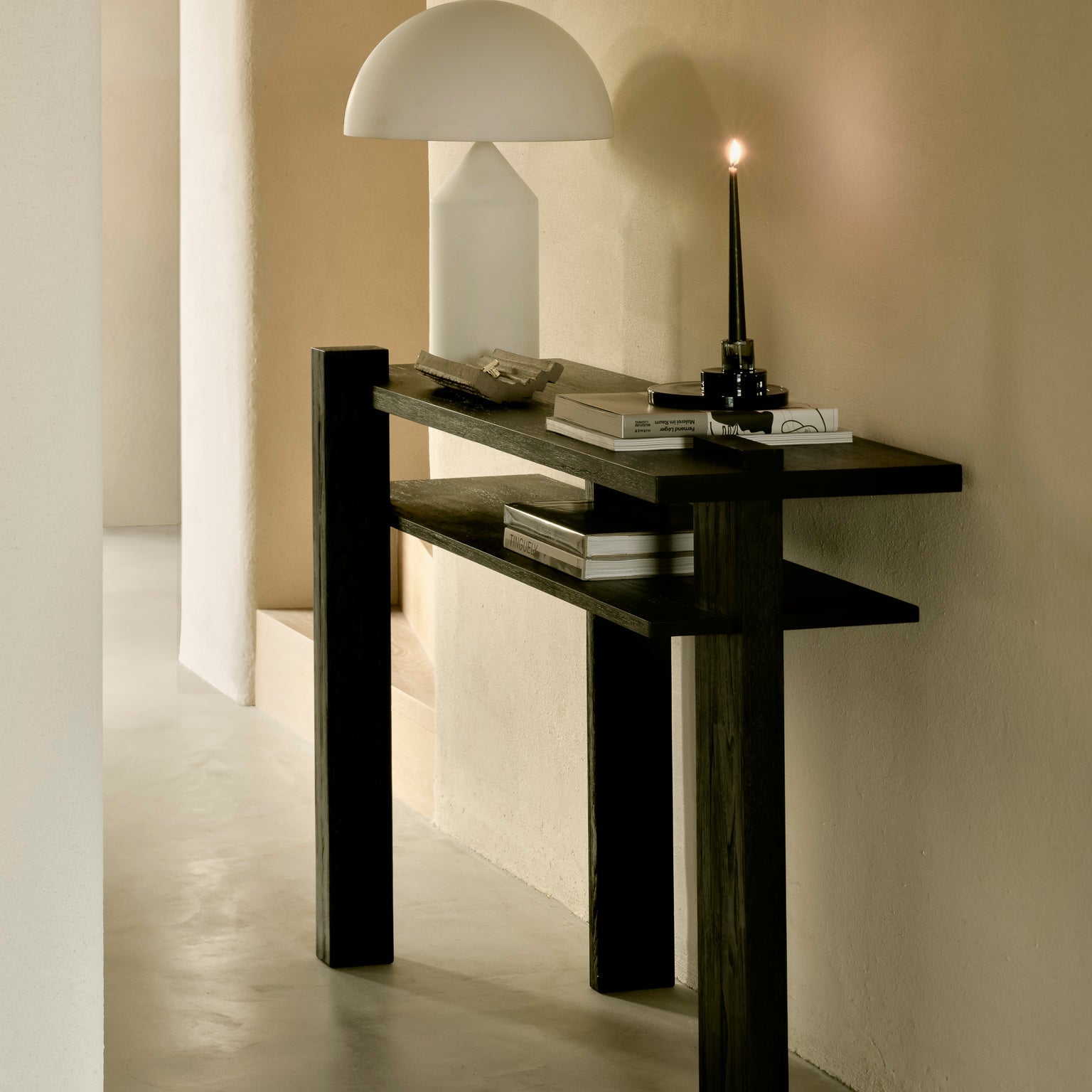 Abstract console - varnished teak - black White Cliff Studio Console Table