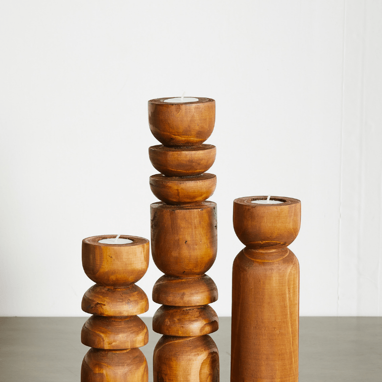 Abstract Wooden Tealight Totem Candle Holder