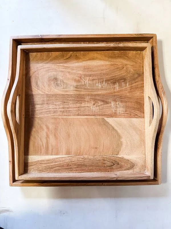 Acacia Wood Trays w Handles White Cliff Studio Serving Boards