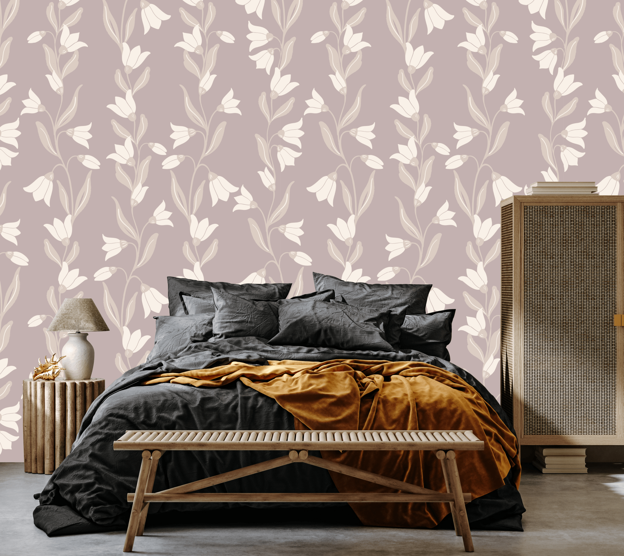 Agatha Wallpaper by Gabriela Dachin White Cliff Studio Florals and Botanicals