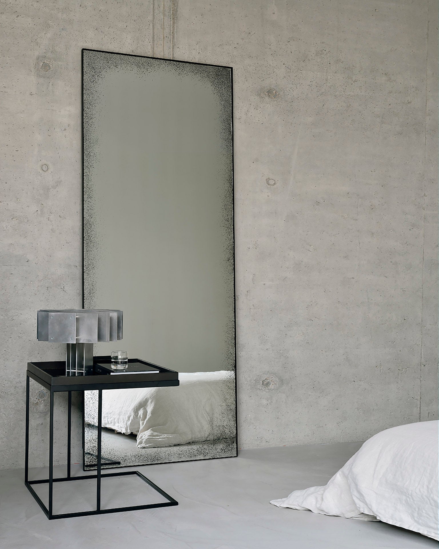 Aged floor mirror - Clear - black metal frame - medium aged - rectangular White Cliff Studio Floor Mirror