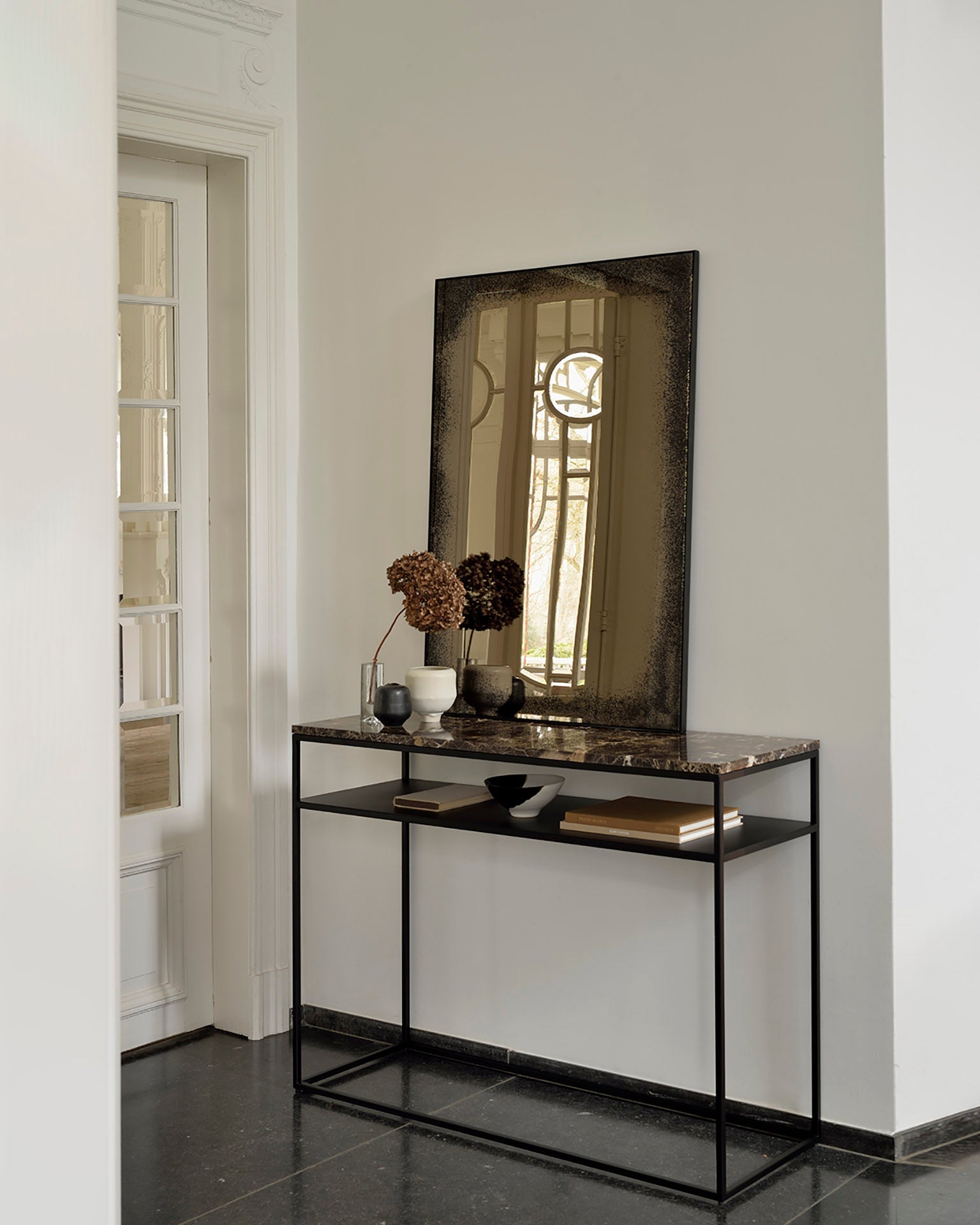 Aged wall mirror - Bronze - black metal frame - heavy aged - rectangular White Cliff Studio Wall Mirror