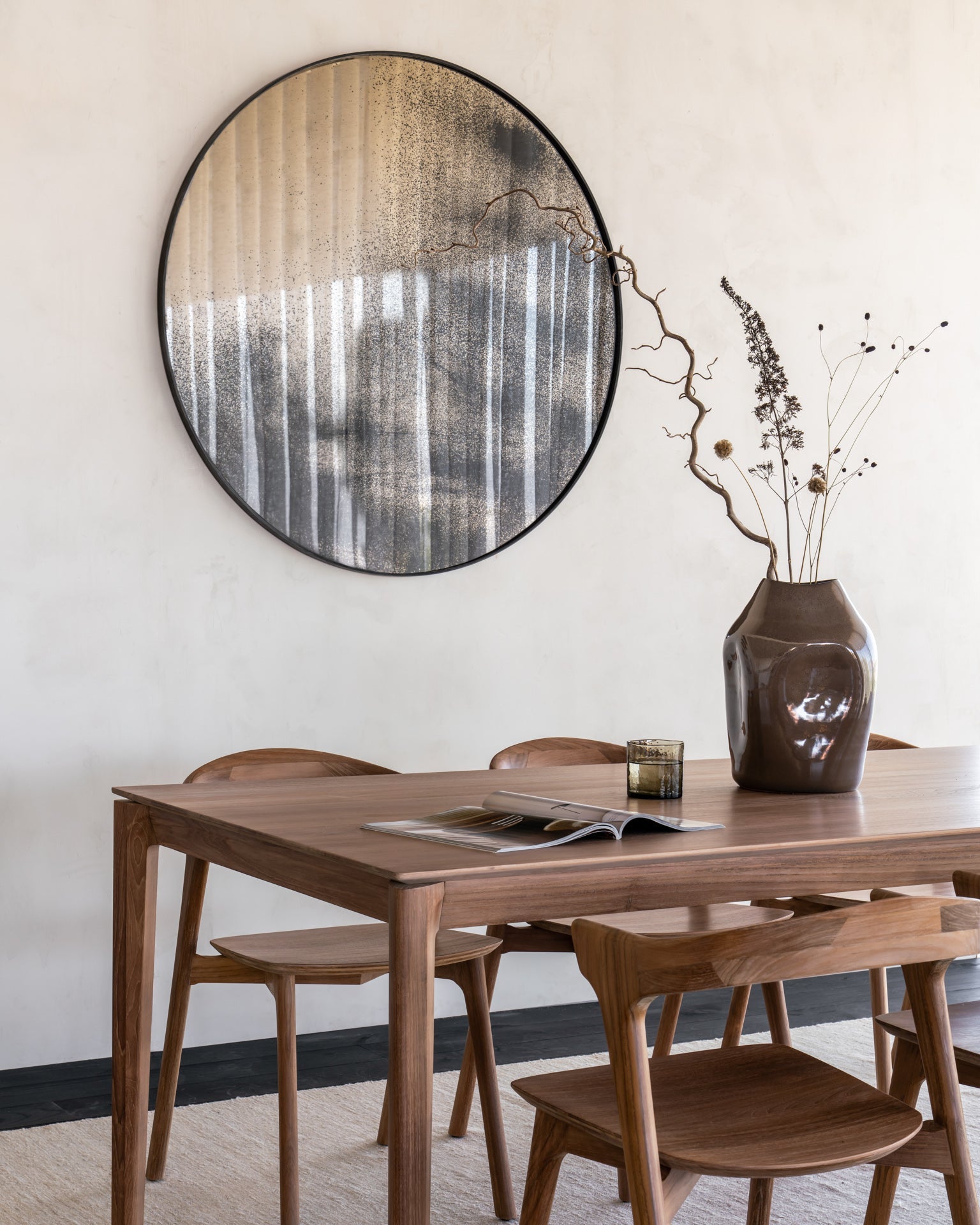 Aged wall mirror - Bronze - wooden frame - heavy aged - round White Cliff Studio Wall Mirror