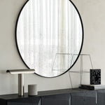 Aged wall mirror - Clear - wooden frame - medium aged - round White Cliff Studio Wall Mirror