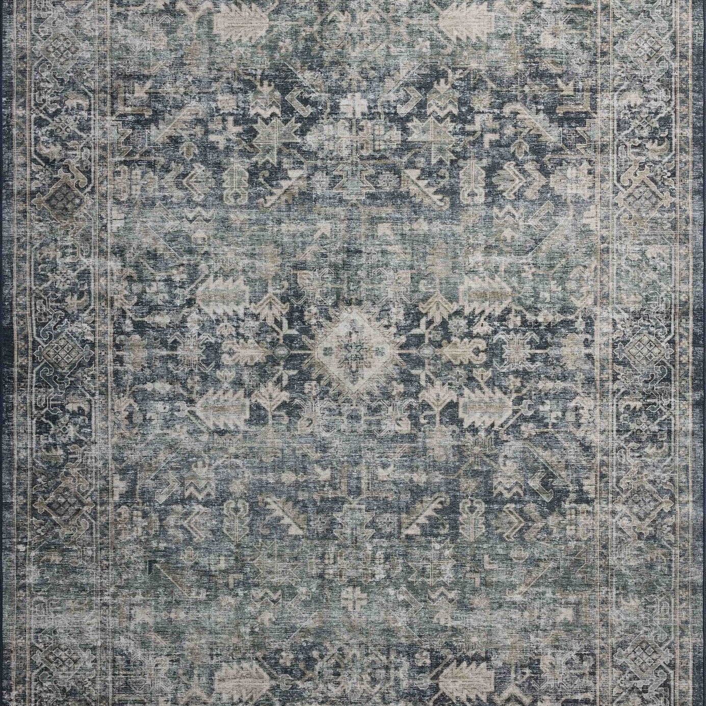 Amber Lewis x Loloi Josie Ocean / Natural 18" x 18" Machine Washable Sample Rug White Cliff Studio Area Rugs
