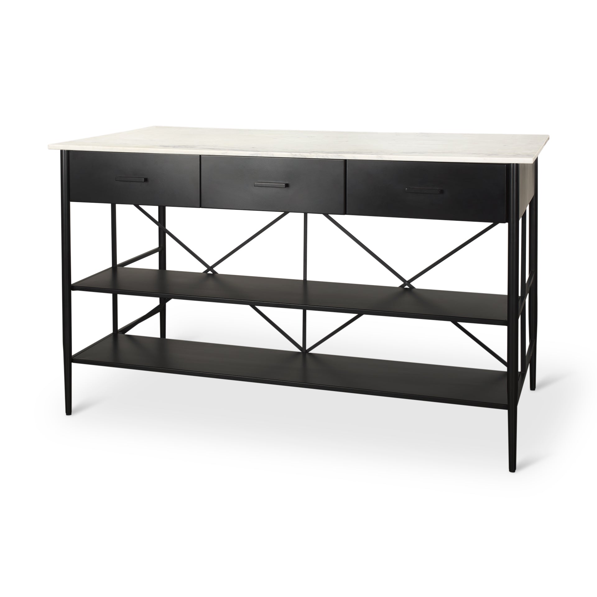 Amy White Marble Top Black Metal Base Kitchen Island