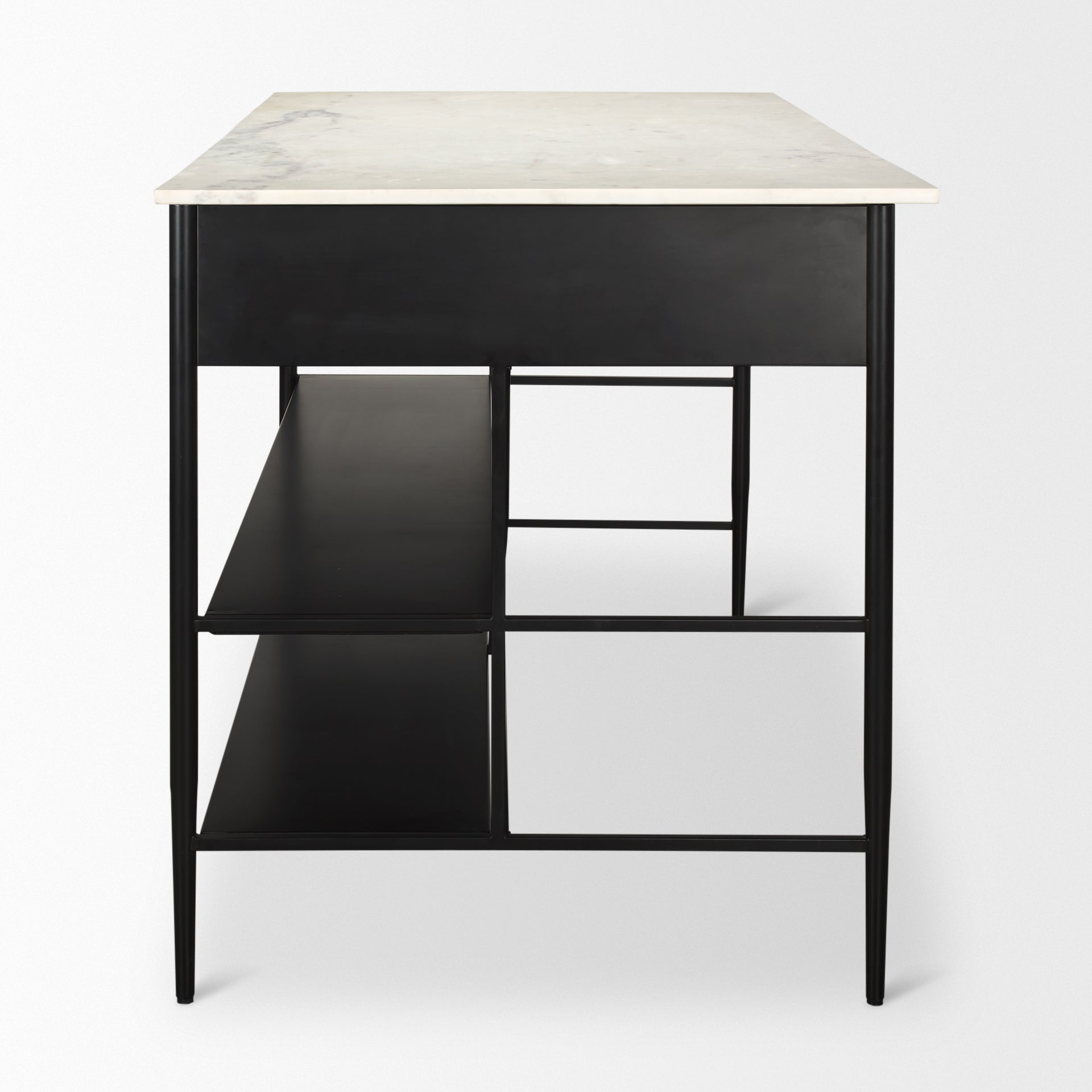 Amy White Marble Top Black Metal Base Kitchen Island